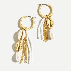 New! J Crew Seaside Mismatch Shell Earrings Beaded White / Gold